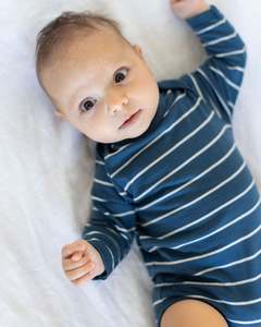 Bodysuits: Merino Long Sleeve Bodysuit - Denim Stripe