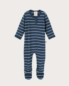 Onesies: Merino Footed Onesie - Denim Stripe