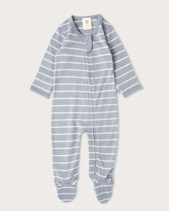 Onesies: Merino Footed Onesie - Periwinkle stripe