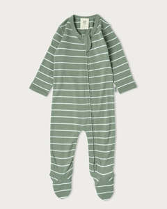 Onesies: Merino Footed Onesie - Sage Stripe
