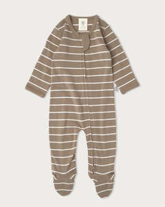 Onesies: Merino Footed Onesie - Walnut Stripe