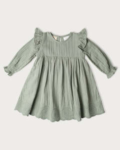 Muslin Charlotte Dress Long Sleeve - Matcha