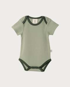 Cotton Short Sleeve Bodysuit - Sage Contrast