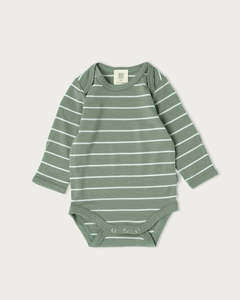 Merino Long Sleeve Bodysuit - Sage Stripe