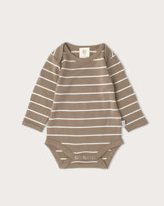 Siblings Merino Bodysuit: Merino Long Sleeve Bodysuit - Walnut Stripe
