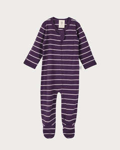 Merino Footed Onesie - Plum Stripe
