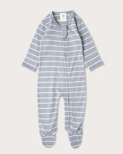 Merino Footed Onesie - Periwinkle stripe