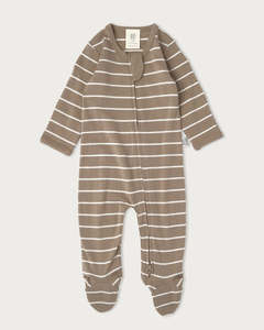Merino Footed Onesie - Walnut Stripe