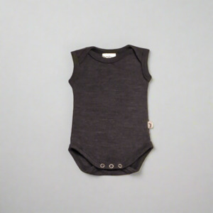 Outlet: Merino Interlock Singlet Bodysuit - Charcoal- Newborn