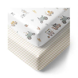 Living Textiles Tractor Ride Jersey Cot Fitted Sheet 2pk