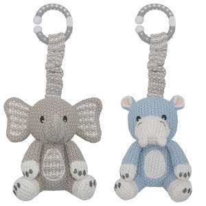 Pram And Travel Toys: Living Textiles Elephant & Hippo - Stroller Toy 2pk