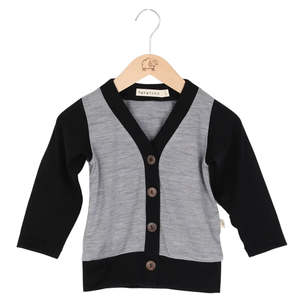 Tops: Mokopuna Merino Cardi - Mist/Black
