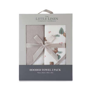 Little Linen Hooded Towel 2pk Willow Bear