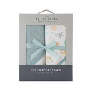 Changing And Bathing: Little Linen Hooded Towel 2pk Savannah Giraffe