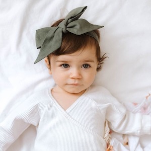 Olive Linen bow headband wrap