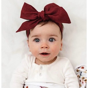 Burgundy Linen bow headband wrap