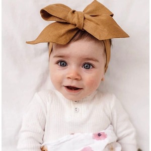 Mustard Linen bow headband wrap