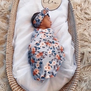 Vintage Blossom jersey wrap & Topknot set