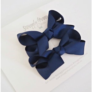 Bow Clips: Navy bow clip - Small pair