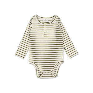 Henley Rib Bodysuit Olive Stripe