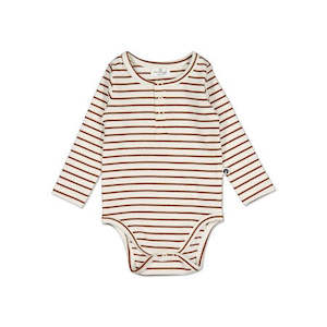 Henley Rib Bodysuit Russet Stripe