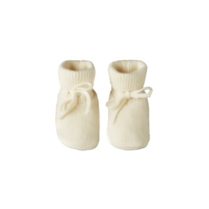 Socks Booties: Merino Knit Drawstring Booties Natural