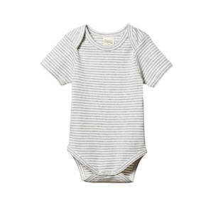 Cotton Short Sleeve Bodysuit Grey Marle Stripe