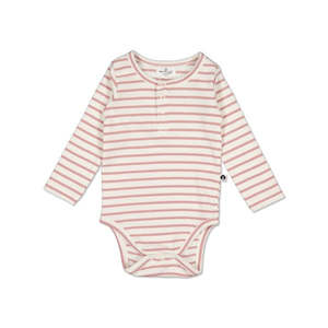 Henley Rib Bodysuit Dusty Rose Stripe