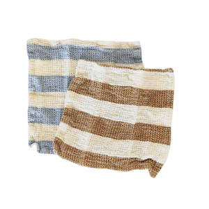 Stripe Waffle Dish Cloth Set 2 Yellow/Blue