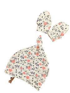 Hats: Gift set - Knotted hat & mittens flowers' 0-3mth