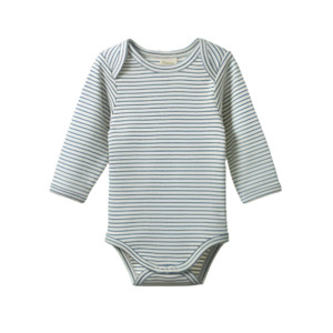Cotton Long Sleeve Bodysuit Teal Stripe