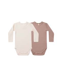 Quincy Mae Waffle Bodysuit 2 pack Natural & Mauve