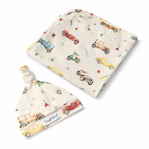 Snuggle Hunny Kids Vintage Cars Organic Jersey Wrap & Beanie Set