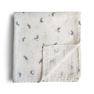 Mushie Organic Cotton Muslin Swaddle Blanket Whales
