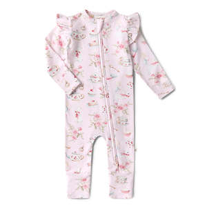 Snuggle Hunny Kids Alice's Tea Party Organic Snugglesuit Convertible Romper with Frill