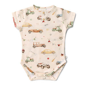 Onesies: Snuggle Hunny Kids Vintage Cars Short Sleeve Organic Bodysuit