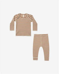 Girls Bottoms: Quincy Mae Ribbed Tee and Legging Set Cinnamon Stripe