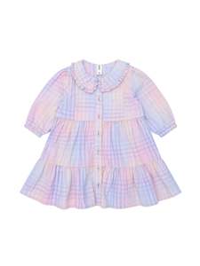 Girls Dresses: Huxbaby Rainbow Check Long Sleeve Frill Dress - Multi
