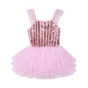 Rock Your Baby Pink Stripe Sequin Tulle Leotard Dress