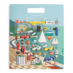Draw: Mushie Reusable Sticker Set Race Cars