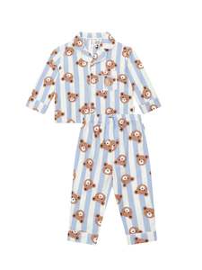 Sleepwear Boys: Huxbaby Dream Blue Classic Hux Stripe Sleep Set