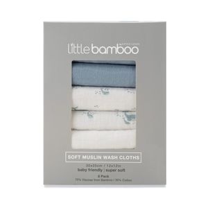 Towls Accessories: Little Bamboo Muslin Wash Cloths Retro Blue 6pk