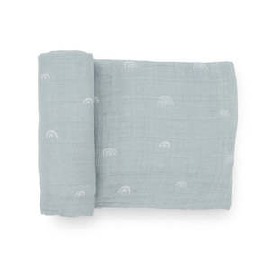Little Unicorn Single Cotton Muslin Swaddle Blue Rainbow
