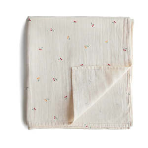 Mushie Organic Cotton Muslin Swaddle Blanket Cherries