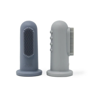 Mushie Finger Toothbrush Stone & Tradewinds
