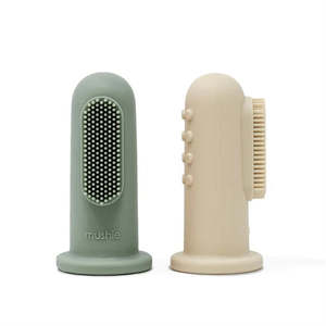 Mushie Finger Toothbrush Shifting Sand/Cambridge Blue