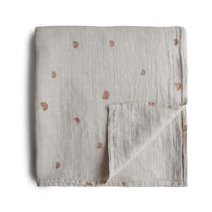 Mushie Organic Cotton Muslin Swaddle Blanket Rainbow