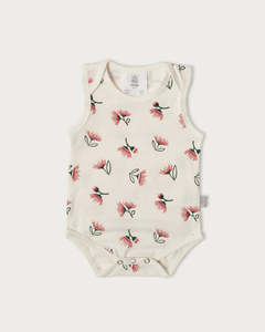 Wear: Babu Organic Cotton Singlet Bodysuit Pohutukawa