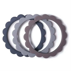 Mushie Teething Bracelet - Flower Steel/Dove Grey/Stone
