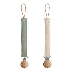 Mushie Linen Pacifier Clips 2-Pack - Olive/Shifting Sand